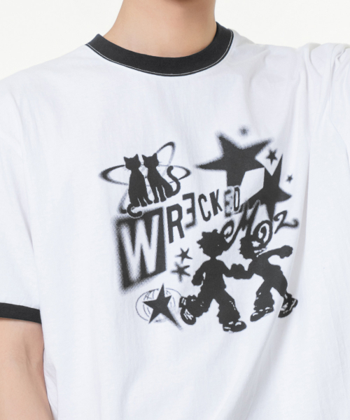 MOZMOZ(モズモズ)の「ウィキッドグラフィックリンガーTシャツホワイト(Tシャツ/カットソー・レディース・その他・3/2/1)」の4枚目の写真