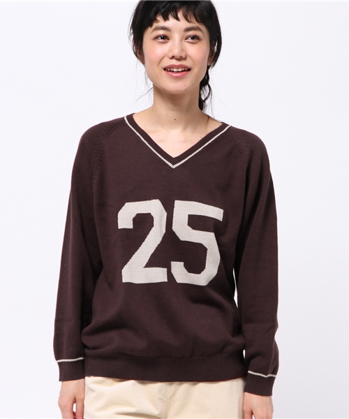 OUTLET（アウトレット）の「【Omekashi】ナンバリングVセーター（ニット/セーター・レディース・ブラウン/キャメル/パープル・FREE）」の9枚目の写真