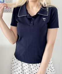 ワンポイント刺繍半袖ポロトップス