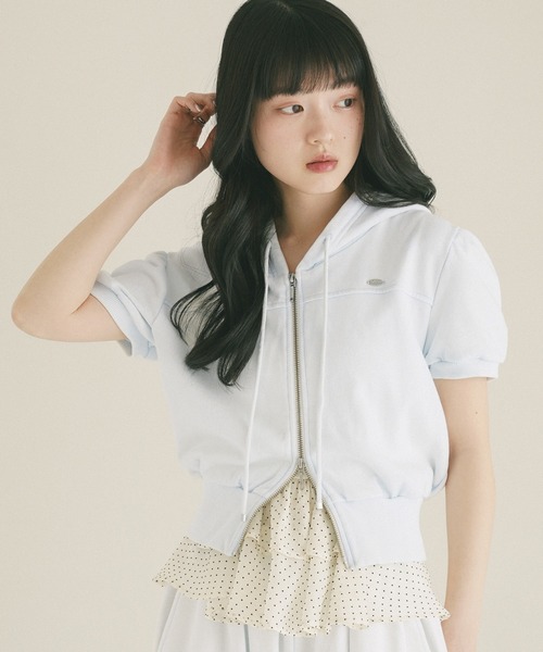 Heather(ヘザー)の「UV裏毛フーディ(半袖) 678642(パーカー・レディース・ピンク/オートミール/ブルー/グレー系/ホワイト系その他・FREE)」の4枚目の写真