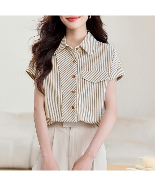 ReRe(リリ)の「ポケット風デザインストライプシャツ(シャツ/ブラウス・レディース・ベージュ・MEDIUM/LARGE/X-LARGE)」の2枚目の写真