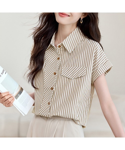 ReRe(リリ)の「ポケット風デザインストライプシャツ(シャツ/ブラウス・レディース・ベージュ・MEDIUM/LARGE/X-LARGE)」の7枚目の写真