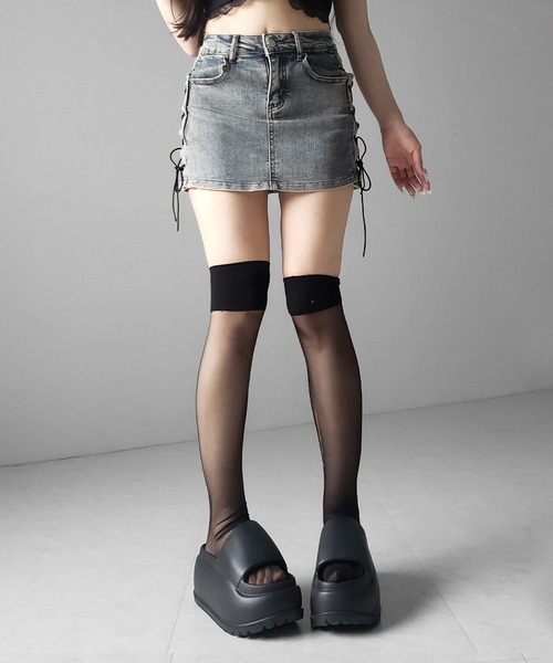 me+em select(ミームセレクト)の「【 2color / 3size 】レースアップストレッチデニムミニスカパン / lace up stretch denim mini skirt pants(デニムスカート・レディース・ブルー/ブラック・LARGE/MEDIUM/SMALL)」の22枚目の写真