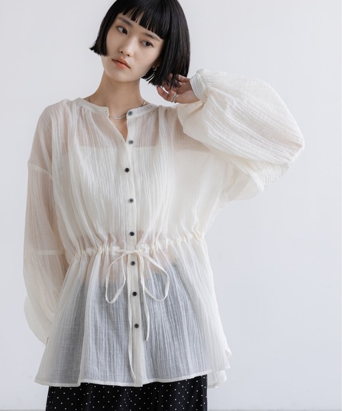 LOWRYS FARM（ローリーズファーム）の「ドロストバンドシャツ 668095（シャツ/ブラウス・レディース・ブラック/アイボリー/ピンク・FREE）」の5枚目の写真