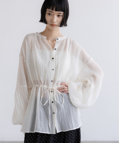 LOWRYS FARM（ローリーズファーム）の「ドロストバンドシャツ 668095（シャツ/ブラウス・レディース・ブラック/アイボリー/ピンク・FREE）」の7枚目の写真