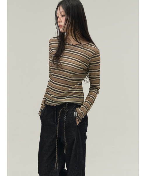 Sorry,Too Much Love(ソーリートゥーマッチラブ)の「Faded Stripe Boatneck Top_Black(Tシャツ/カットソー・レディース・その他・FREE)」の1枚目の写真