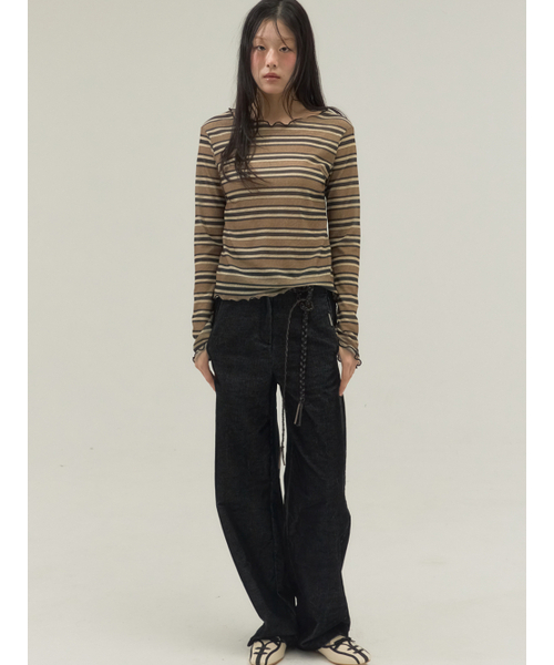 Sorry,Too Much Love(ソーリートゥーマッチラブ)の「Faded Stripe Boatneck Top_Black(Tシャツ/カットソー・レディース・その他・FREE)」の2枚目の写真