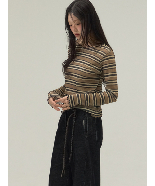 Sorry,Too Much Love(ソーリートゥーマッチラブ)の「Faded Stripe Boatneck Top_Black(Tシャツ/カットソー・レディース・その他・FREE)」の3枚目の写真