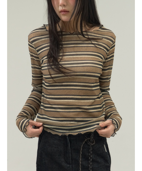 Sorry,Too Much Love(ソーリートゥーマッチラブ)の「Faded Stripe Boatneck Top_Black(Tシャツ/カットソー・レディース・その他・FREE)」の4枚目の写真
