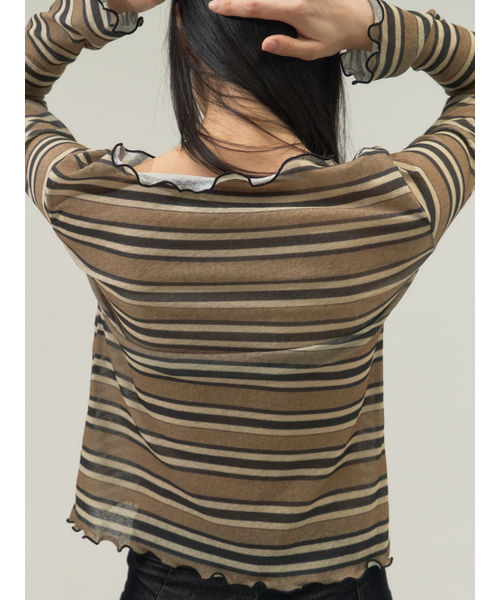 Sorry,Too Much Love(ソーリートゥーマッチラブ)の「Faded Stripe Boatneck Top_Black(Tシャツ/カットソー・レディース・その他・FREE)」の5枚目の写真