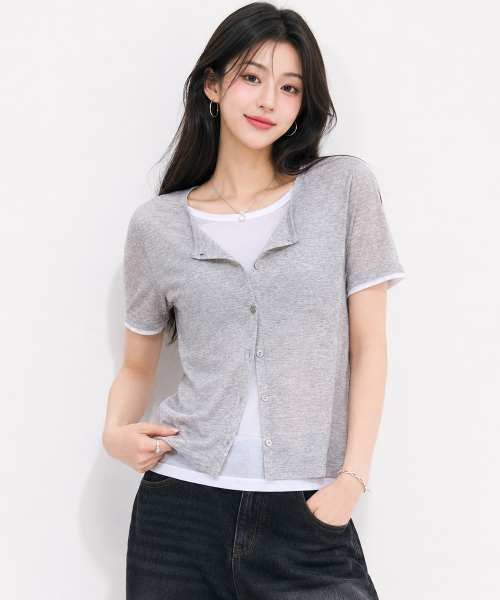CHASECULT(チェイスカルト)の「レディーススラブレイヤード半袖Tシャツ-FBRG5865D0B(Tシャツ/カットソー・レディース・ライトグレー・90/85)」の1枚目の写真