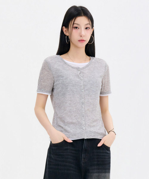 CHASECULT(チェイスカルト)の「レディーススラブレイヤード半袖Tシャツ-FBRG5865D0B(Tシャツ/カットソー・レディース・ライトグレー・90/85)」の2枚目の写真