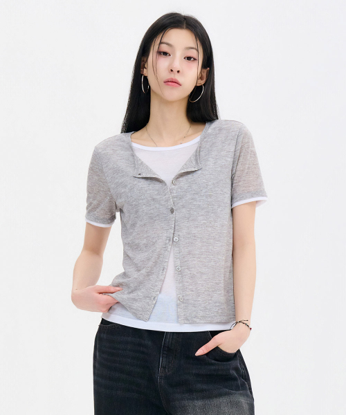 CHASECULT(チェイスカルト)の「レディーススラブレイヤード半袖Tシャツ-FBRG5865D0B(Tシャツ/カットソー・レディース・ライトグレー・90/85)」の3枚目の写真
