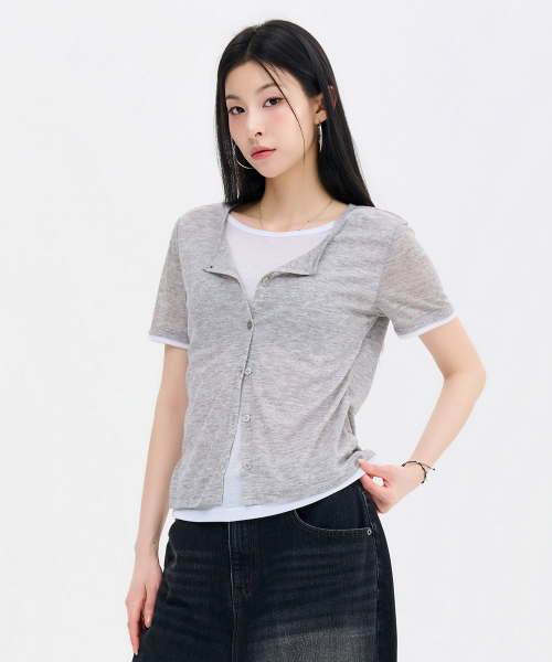 CHASECULT(チェイスカルト)の「レディーススラブレイヤード半袖Tシャツ-FBRG5865D0B(Tシャツ/カットソー・レディース・ライトグレー・90/85)」の4枚目の写真