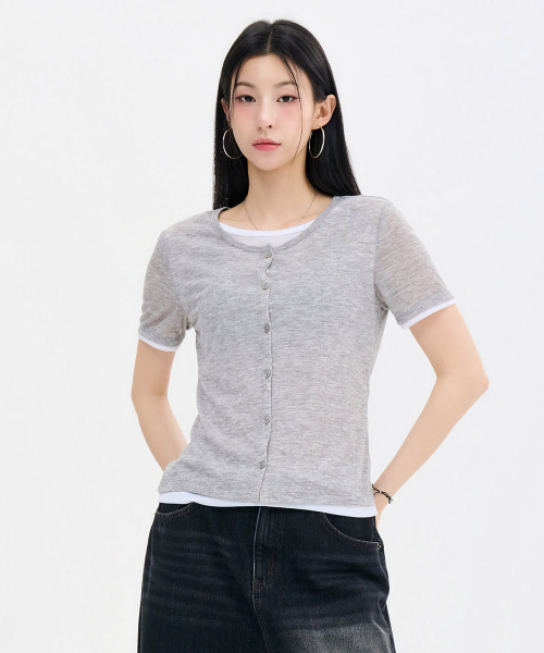 CHASECULT(チェイスカルト)の「レディーススラブレイヤード半袖Tシャツ-FBRG5865D0B(Tシャツ/カットソー・レディース・ライトグレー・90/85)」の5枚目の写真