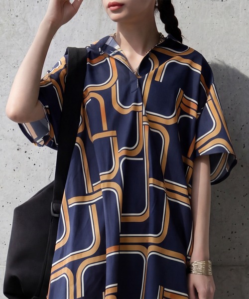 antiqua(アンティカ)の「幾何学柄 ワンピース(ワンピース・レディース・ネイビー/ブラック・ONESIZE)」の6枚目の写真