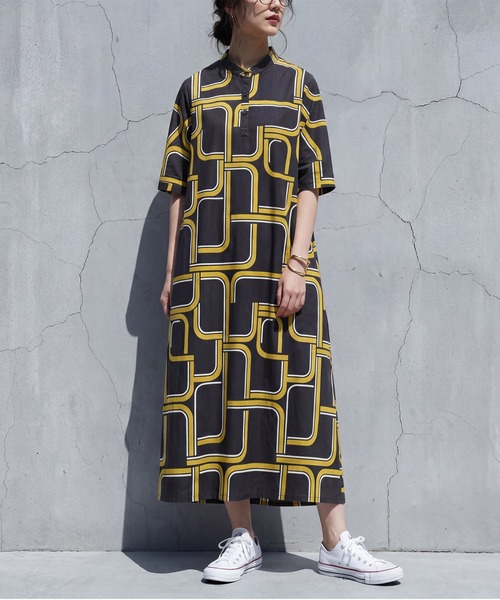 antiqua(アンティカ)の「幾何学柄 ワンピース(ワンピース・レディース・ネイビー/ブラック・ONESIZE)」の4枚目の写真