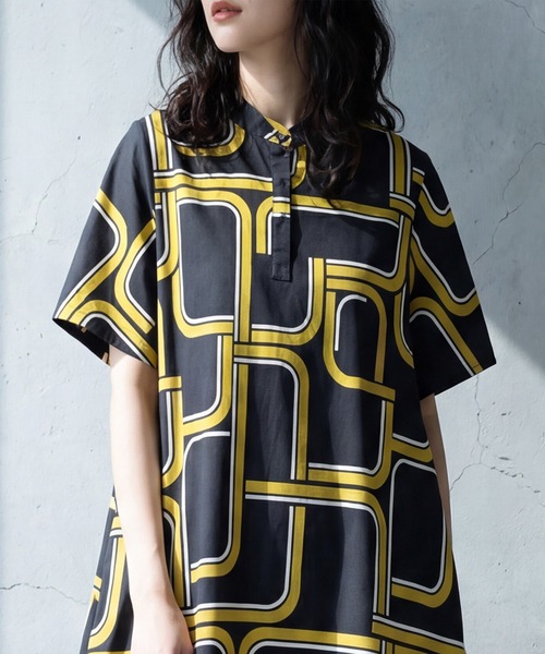 antiqua(アンティカ)の「幾何学柄 ワンピース(ワンピース・レディース・ネイビー/ブラック・ONESIZE)」の5枚目の写真