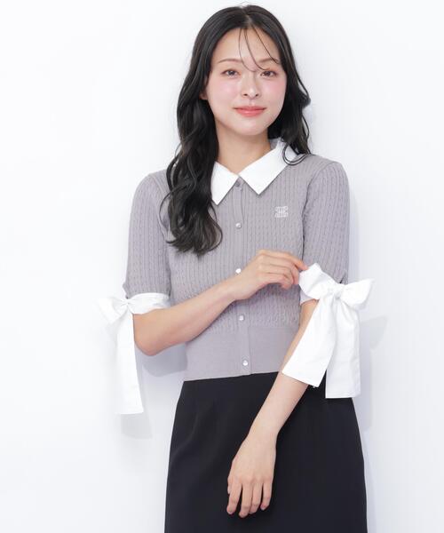 JILL by JILL STUART（ジルバイジルスチュアート）の「袖リボンケーブルカーディガン半袖（ニット/セーター・レディース・ホワイト/ネイビー/グレー・FREE）」の4枚目の写真