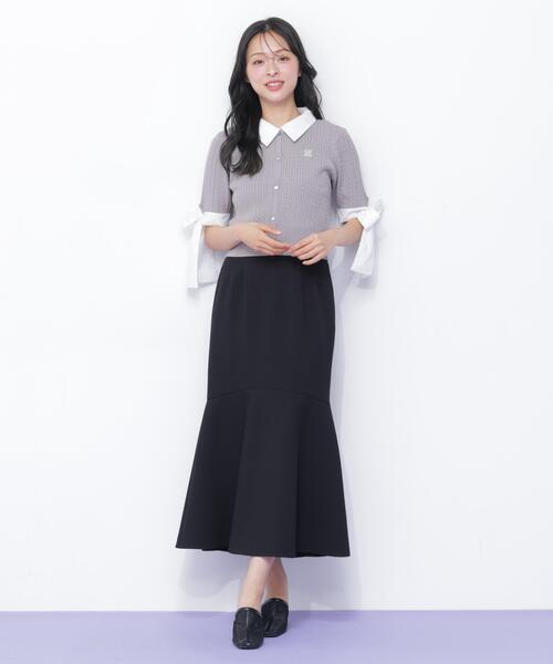 JILL by JILL STUART（ジルバイジルスチュアート）の「袖リボンケーブルカーディガン半袖（ニット/セーター・レディース・ホワイト/ネイビー/グレー・FREE）」の6枚目の写真
