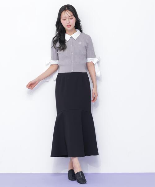 JILL by JILL STUART（ジルバイジルスチュアート）の「袖リボンケーブルカーディガン半袖（ニット/セーター・レディース・ホワイト/ネイビー/グレー・FREE）」の7枚目の写真