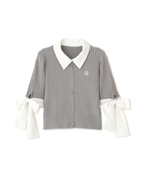 JILL by JILL STUART（ジルバイジルスチュアート）の「袖リボンケーブルカーディガン半袖（ニット/セーター・レディース・ホワイト/ネイビー/グレー・FREE）」の8枚目の写真