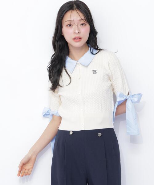 JILL by JILL STUART（ジルバイジルスチュアート）の「袖リボンケーブルカーディガン半袖（ニット/セーター・レディース・ホワイト/ネイビー/グレー・FREE）」の10枚目の写真