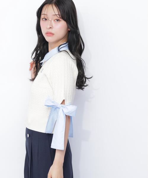 JILL by JILL STUART（ジルバイジルスチュアート）の「袖リボンケーブルカーディガン半袖（ニット/セーター・レディース・ホワイト/ネイビー/グレー・FREE）」の11枚目の写真