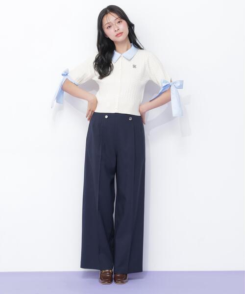 JILL by JILL STUART（ジルバイジルスチュアート）の「袖リボンケーブルカーディガン半袖（ニット/セーター・レディース・ホワイト/ネイビー/グレー・FREE）」の14枚目の写真