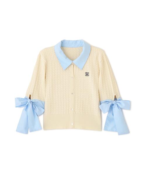 JILL by JILL STUART（ジルバイジルスチュアート）の「袖リボンケーブルカーディガン半袖（ニット/セーター・レディース・ホワイト/ネイビー/グレー・FREE）」の15枚目の写真