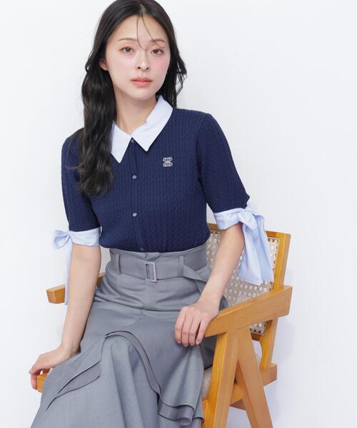JILL by JILL STUART（ジルバイジルスチュアート）の「袖リボンケーブルカーディガン半袖（ニット/セーター・レディース・ホワイト/ネイビー/グレー・FREE）」の17枚目の写真