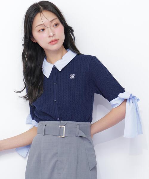 JILL by JILL STUART（ジルバイジルスチュアート）の「袖リボンケーブルカーディガン半袖（ニット/セーター・レディース・ホワイト/ネイビー/グレー・FREE）」の18枚目の写真