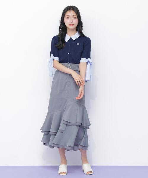 JILL by JILL STUART（ジルバイジルスチュアート）の「袖リボンケーブルカーディガン半袖（ニット/セーター・レディース・ホワイト/ネイビー/グレー・FREE）」の21枚目の写真