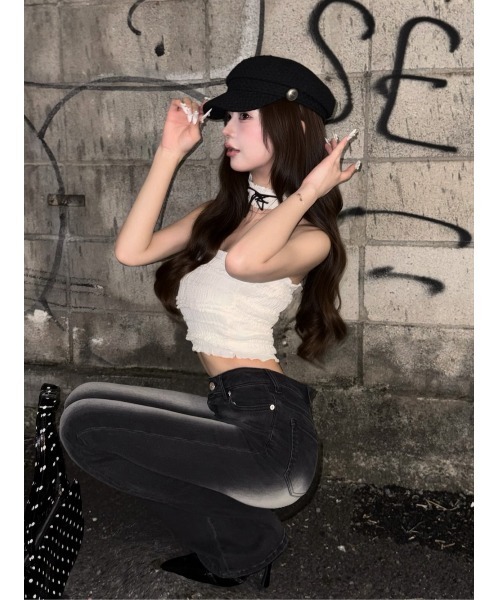 Darich（ダーリッチ）の「チョーカーリボンシャーリングベアトップ（その他トップス・レディース・アイボリー/ブラック/ピンク・FREE）」の21枚目の写真