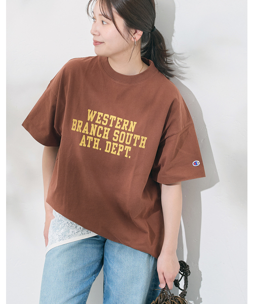 Champion(チャンピオン)の「別注【CHAMPION/チャンピオン】16/1 Jersey T-SHIRT(Tシャツ/カットソー・レディース・ブルー系その他/ブラウン/ピンク/ブラック系その他/チャコールグレー・MEDIUM)」の2枚目の写真