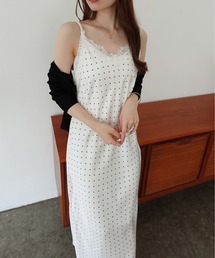 lace docking dot cami onepiece / レースドッキングドットキャミ