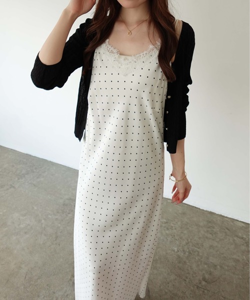 SOELA(ソエラ)の「【INGNI SOELA】レーストリムドット柄サテンキャミワンピース/WEB限定(ワンピース・レディース・ホワイト系その他3・M)」の3枚目の写真