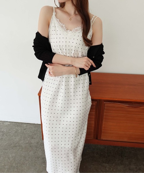 SOELA(ソエラ)の「【INGNI SOELA】レーストリムドット柄サテンキャミワンピース/WEB限定(ワンピース・レディース・ホワイト系その他3・M)」の5枚目の写真