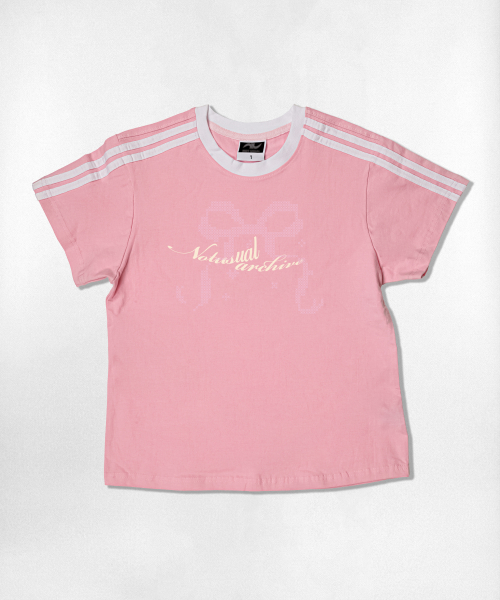 NOTUSUAL(ノットユージュアル)の「エックスリボンセミクロップ半袖Tシャツ6色(Tシャツ/カットソー・レディース・ホワイト/スカイブルー/ネイビー/ピンク/ライトブラウン/ホワイト×グリーン・1(S))」の11枚目の写真