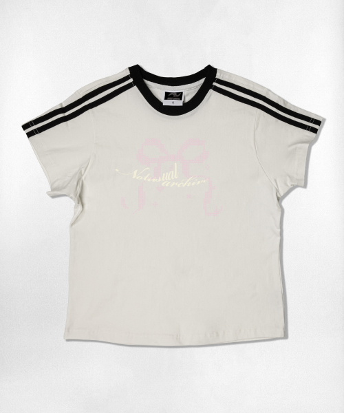 NOTUSUAL(ノットユージュアル)の「エックスリボンセミクロップ半袖Tシャツ6色(Tシャツ/カットソー・レディース・ホワイト/スカイブルー/ネイビー/ピンク/ライトブラウン/ホワイト×グリーン・1(S))」の12枚目の写真