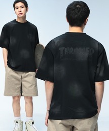 THRASHER (スラッシャー) バックロゴ Tシャツ ドット柄 スプレー加工 ダメージ加工 半袖 クルーネック