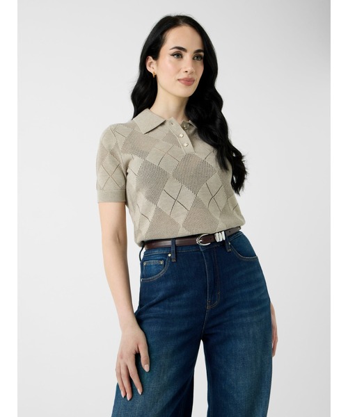 Guess(ゲス)の「MELODY Polo Sweater ポロシャツ ニット 半袖(ポロシャツ・レディース・グレイッシュベージュ/ライトピンク・LARGE/MEDIUM/SMALL/X-SMALL)」の2枚目の写真