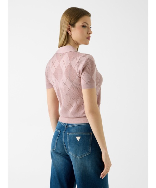 Guess(ゲス)の「MELODY Polo Sweater ポロシャツ ニット 半袖(ポロシャツ・レディース・グレイッシュベージュ/ライトピンク・LARGE/MEDIUM/SMALL/X-SMALL)」の3枚目の写真