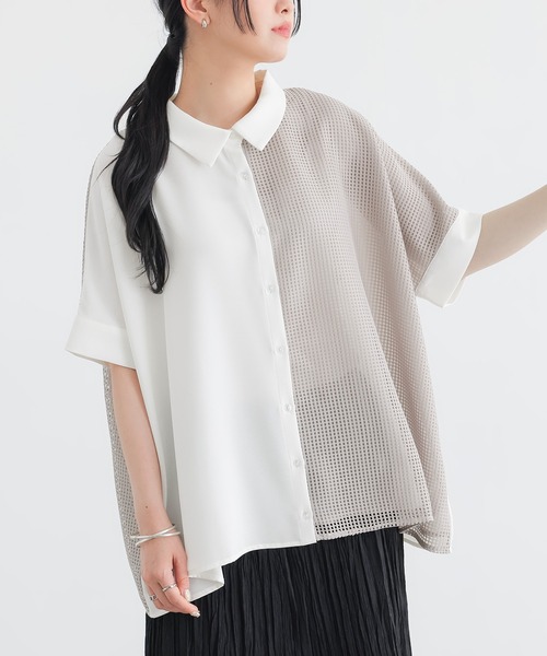 n'OrLABEL(ノアールレーベル)の「【接触冷感】メッシュ切替デザインシャツ(シャツ/ブラウス・レディース・ブラック/オフホワイト・FREE)」の3枚目の写真