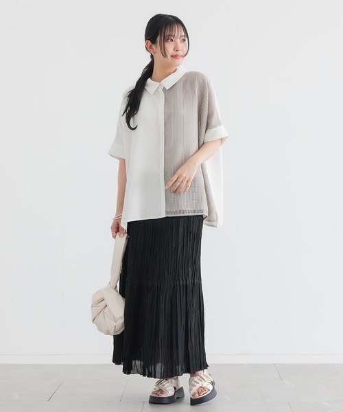 n'OrLABEL(ノアールレーベル)の「【接触冷感】メッシュ切替デザインシャツ(シャツ/ブラウス・レディース・ブラック/オフホワイト・FREE)」の6枚目の写真