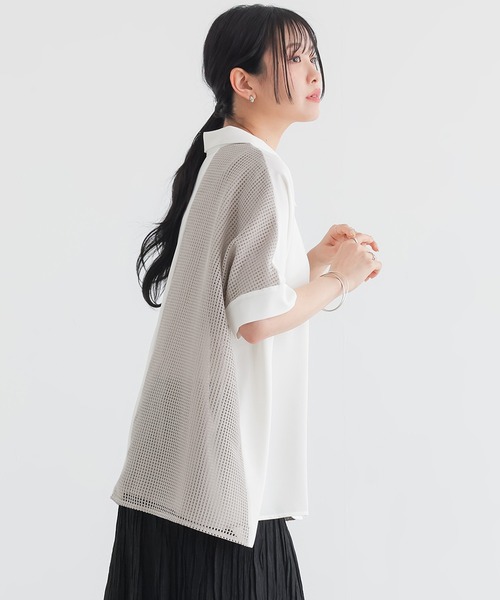 n'OrLABEL(ノアールレーベル)の「【接触冷感】メッシュ切替デザインシャツ(シャツ/ブラウス・レディース・ブラック/オフホワイト・FREE)」の5枚目の写真