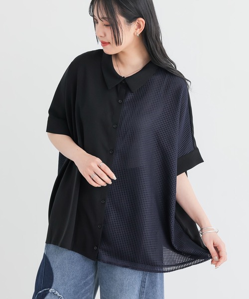 n'OrLABEL(ノアールレーベル)の「【接触冷感】メッシュ切替デザインシャツ(シャツ/ブラウス・レディース・ブラック/オフホワイト・FREE)」の13枚目の写真