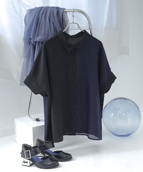 n'OrLABEL(ノアールレーベル)の「【接触冷感】メッシュ切替デザインシャツ(シャツ/ブラウス・レディース・ブラック/オフホワイト・FREE)」の18枚目の写真