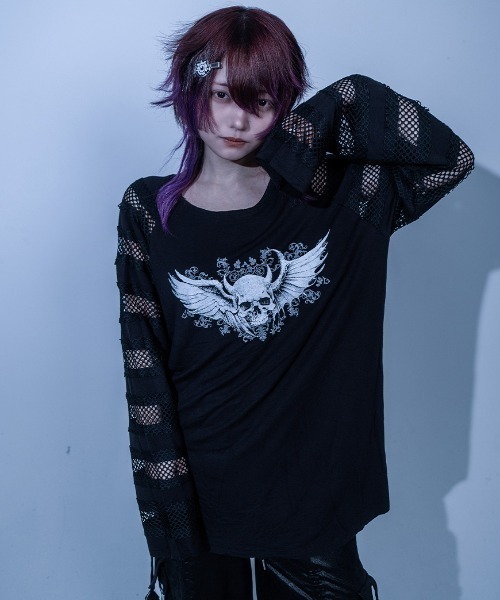 Gamchu(ガムチュ)の「『Gamchu/ガムチュ』守・手・主 切り替えロンTEE(Tシャツ/カットソー・レディース・ブルー/ブラック・FREE)」の1枚目の写真