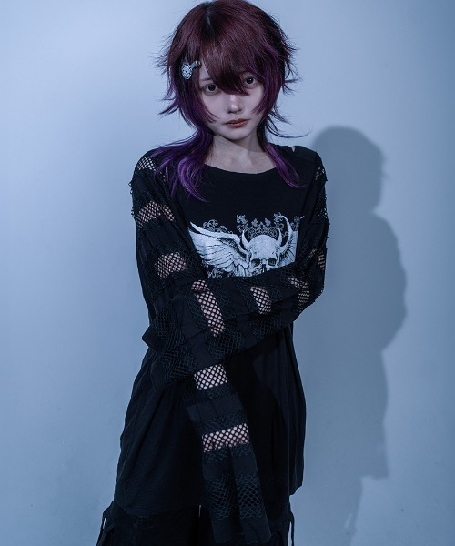 Gamchu(ガムチュ)の「『Gamchu/ガムチュ』守・手・主 切り替えロンTEE(Tシャツ/カットソー・レディース・ブルー/ブラック・FREE)」の3枚目の写真